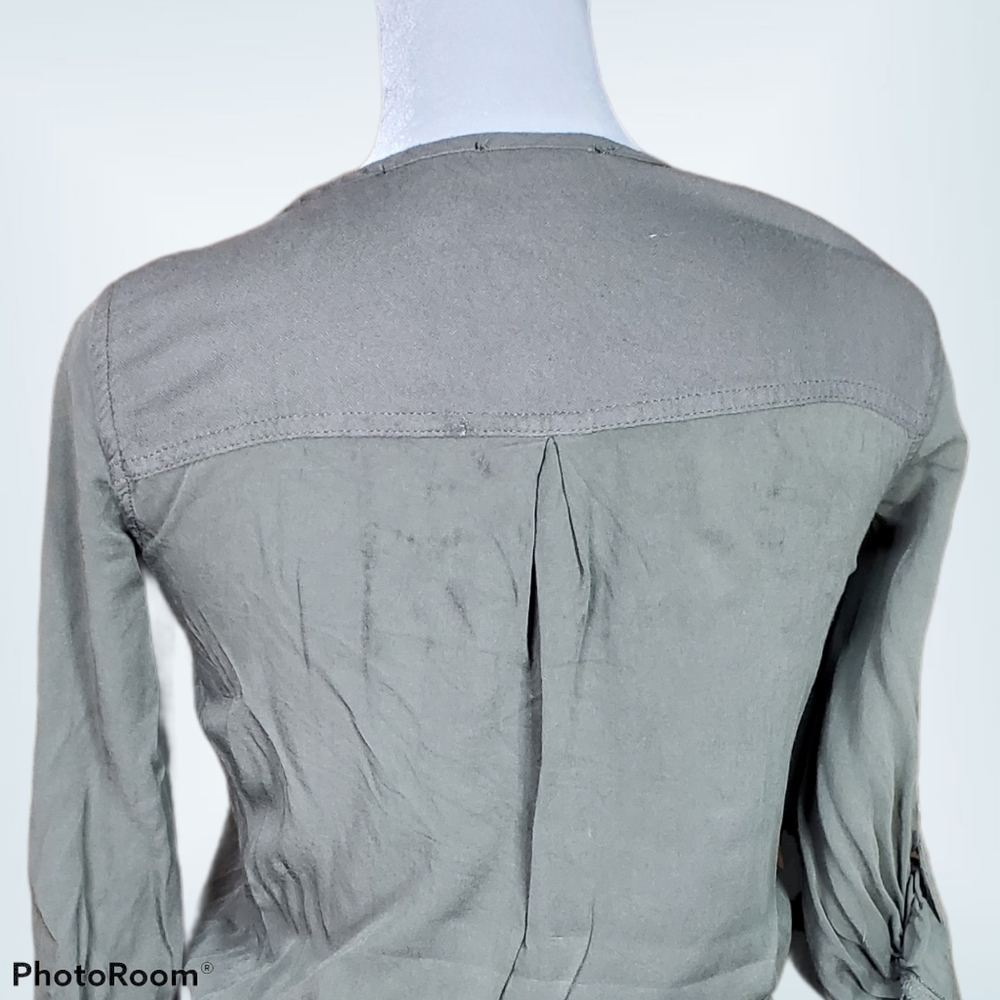 AEO Olive Green Casual Shirt Dress w/ Tie-waist - Picture 10 of 13